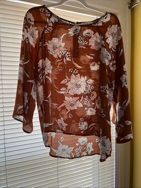 Crescent Rust Brown Light Floral Blouse